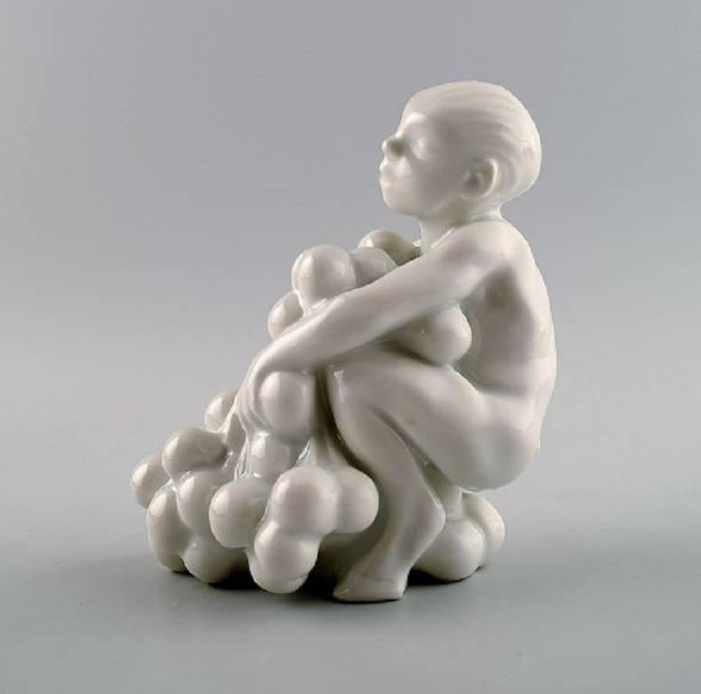 Danish Bing & Grondahl / B & G, Blanc de Chine Porcelain Figure of Faun with Grapes
