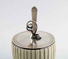 Arne Bang and Georg Jensen, Jam Jar in Stoneware, with Lid and Jam Spoon