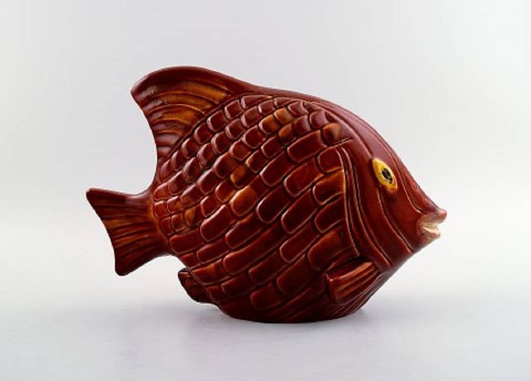 Scandinavian Modern Rörstrand Stoneware Figure by Gunnar Nylund, Fish For Sale