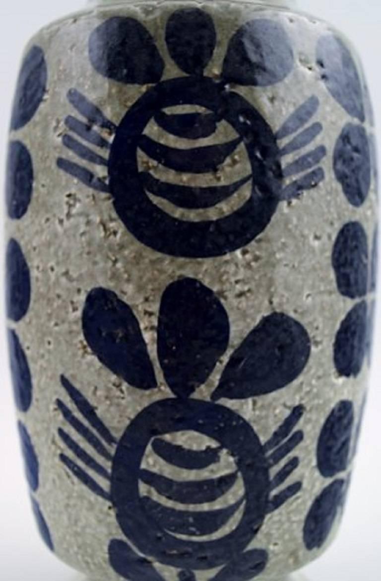 Swedish Göran Andersson, Upsala-Ekeby Ceramic Vase, Dark Blue Decoration on Gray Base For Sale
