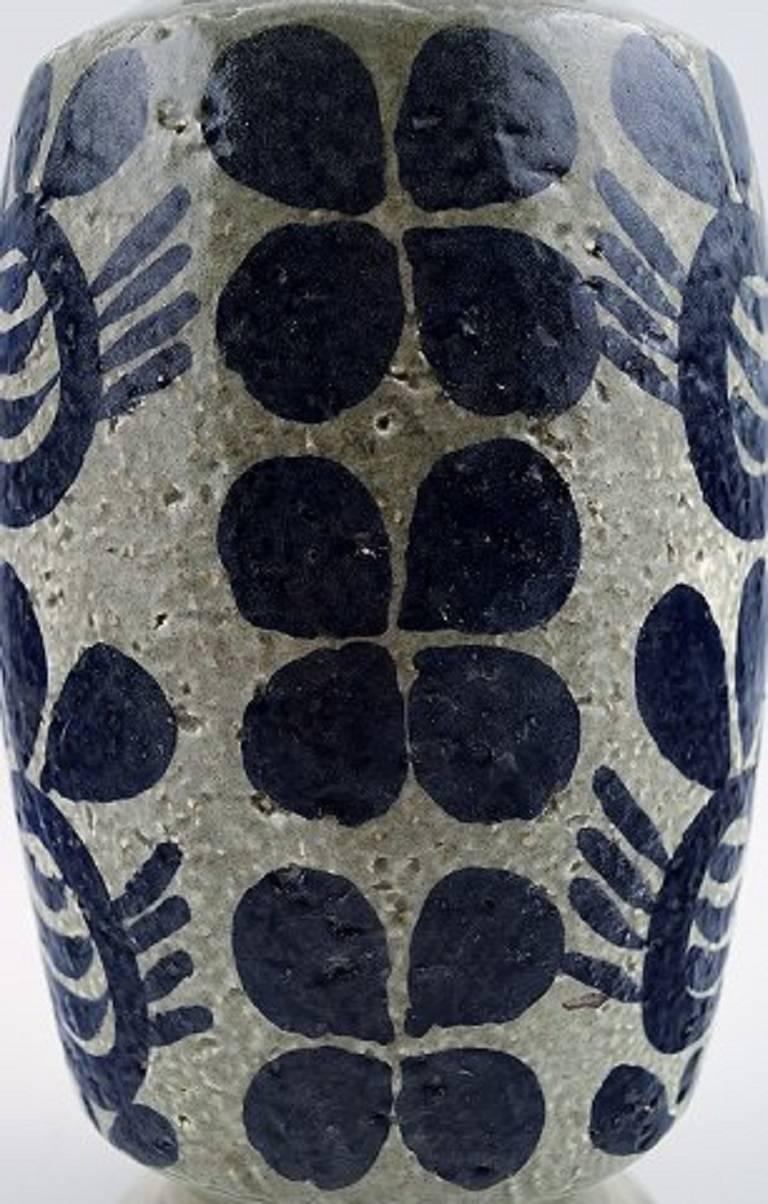 20th Century Göran Andersson, Upsala-Ekeby Ceramic Vase, Dark Blue Decoration on Gray Base For Sale