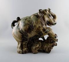 Royal Copenhagen Stoneware Elephant with Tiger, Model Number 20165