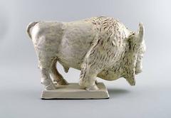 Ovar Nilsson, Bison Sculpture in Earthenware with White Glaze