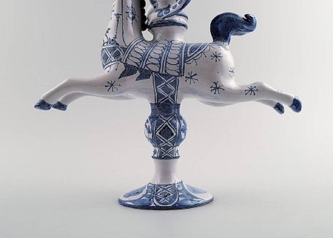 Late 20th Century Pair of B. Wiinblad Figurines from the Blue House, Candlesticks Rider on Horse