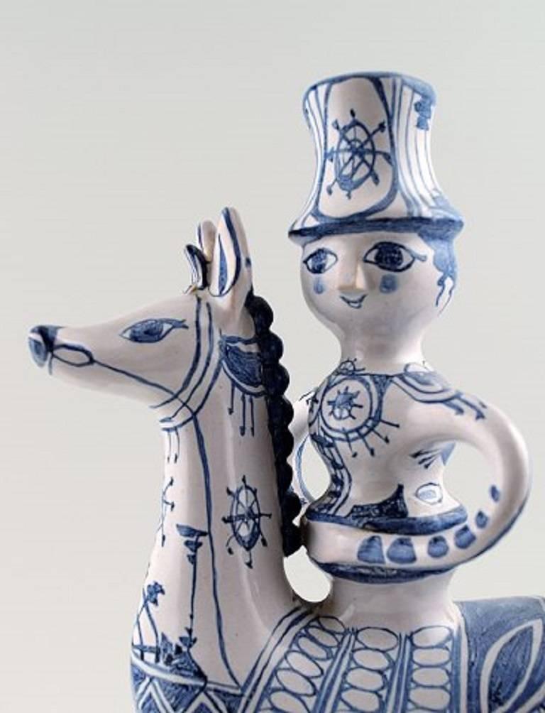 Pair of B. Wiinblad Figurines from the Blue House, Candlesticks Rider on Horse In Excellent Condition In København, Copenhagen