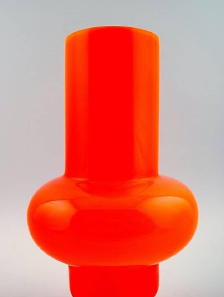 Alsterfors, P. O. Ström, Sweden. 

Art glass vase, modern design, 

1970s, orange.

In perfect condition.

Measures: 26 cm. x 13 cm.