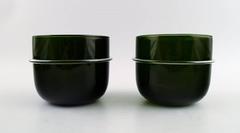 Pair of Michael Bang, Holmegaard, 1981, "MB" Form Flowerpots, Transparent Green