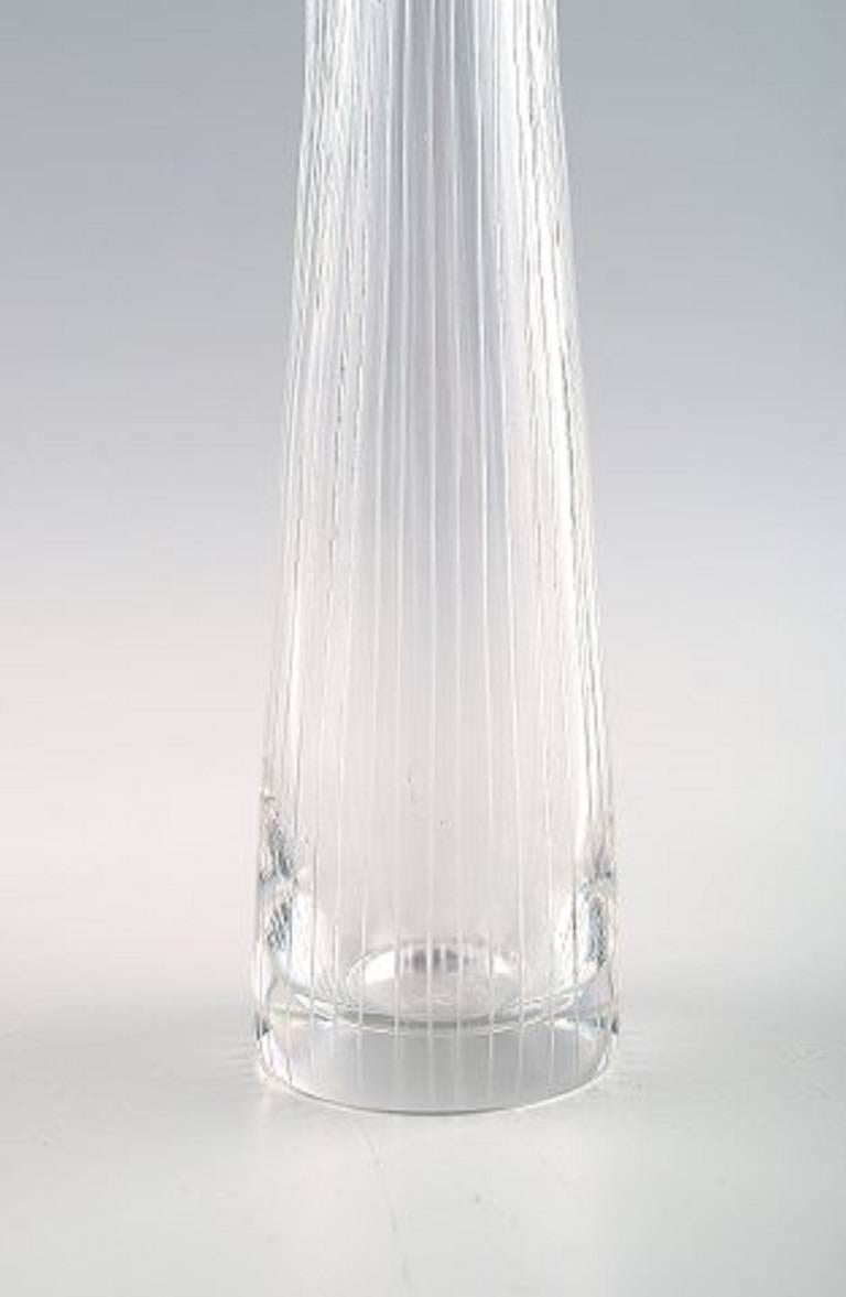 Scandinavian Modern Tapio Wirkkala for Iittala, Clear Art Glass Vase with Engraved Decoration, 1957