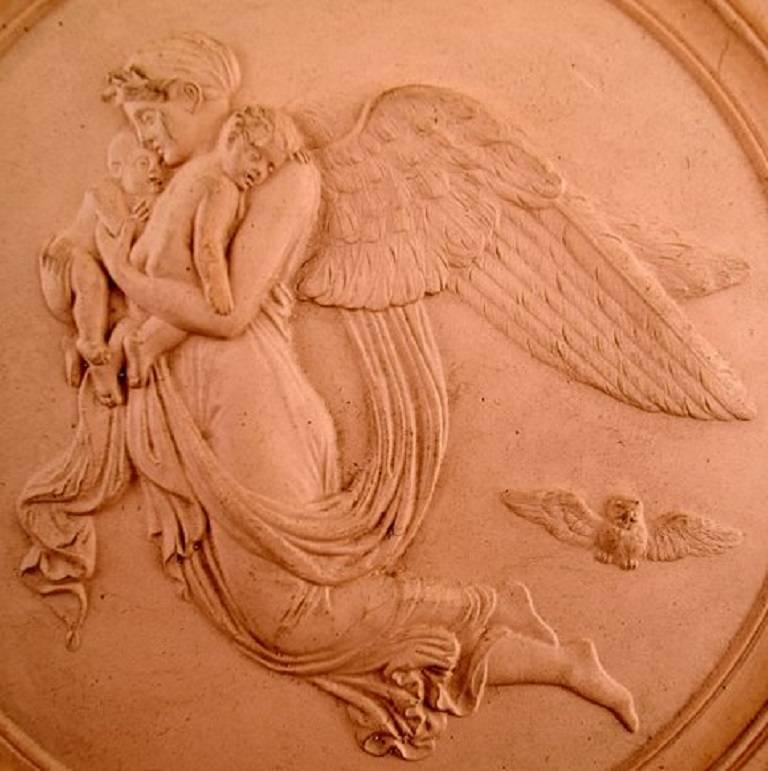 Neoclassical P. Ipsen's Widow, 1880s, Two Plaques of Fired Clay/Terracotta