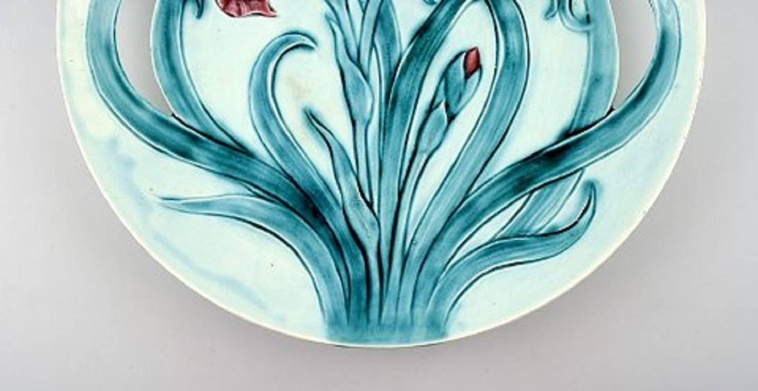 Swedish Gustavsberg Art Nouveau Earthenware Dish Decorated with Flower For Sale