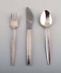 Georg Jensen Sterling Silver Cypress Flatware Complete Lunch Service 30 Pieces