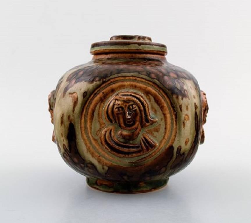Art Deco Royal Copenhagen Jais Nielsen Lidded Vase in Stoneware, Sung Glaze