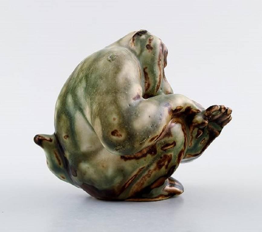 Danish Knud Kyhn for Royal Copenhagen, Stoneware Figure, Monkey, Light Glaze