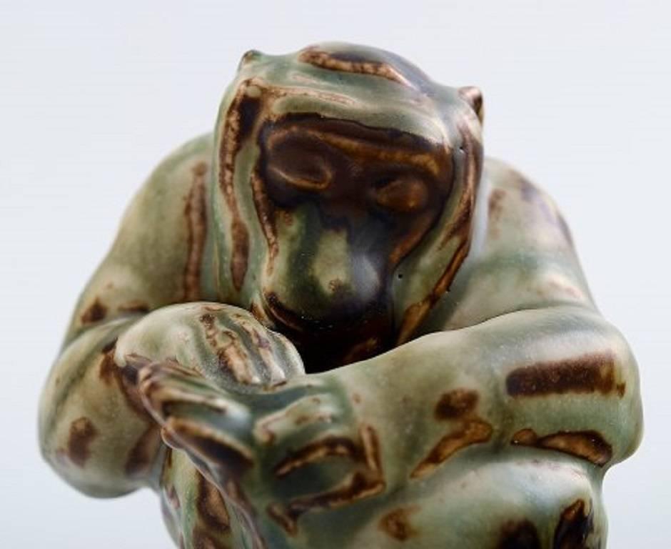 20th Century Knud Kyhn for Royal Copenhagen, Stoneware Figure, Monkey, Light Glaze