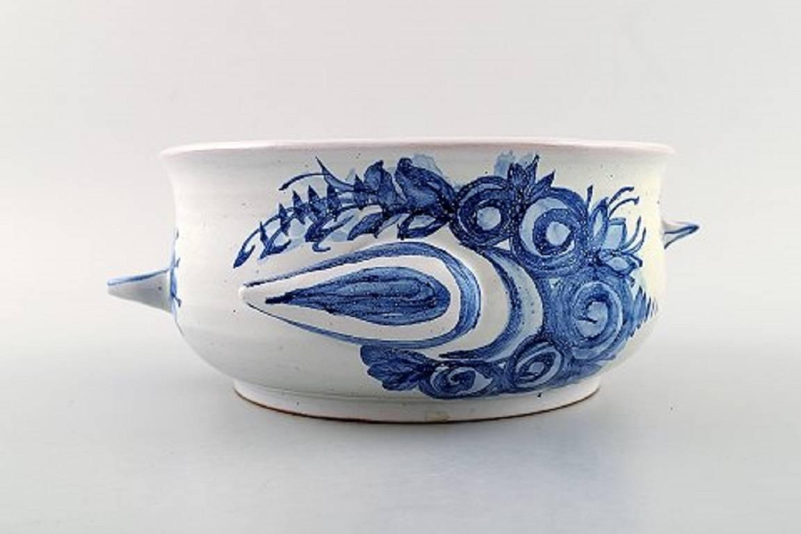 Scandinavian Modern Bjorn Wiinblad Unique Ceramic Flower Pot, Blue Glaze