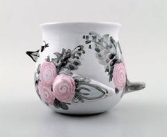Bjorn Wiinblad Unique Ceramic Vase / Flower Pot, Pink and Gray Glaze
