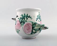 Bjorn Wiinblad Unique Ceramic Vase or Flower Pot, Pink and Green Glaze