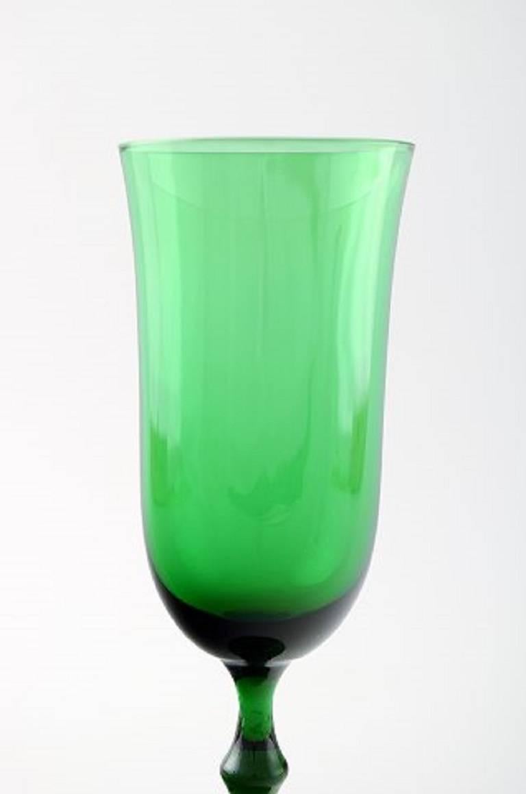 Swedish Simon Gate Orrefors, a Set of Six Green Champagne Art Glasses