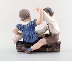 Rare Dahl Jensen Figurine No. 1214, Girl and Boy with Ship