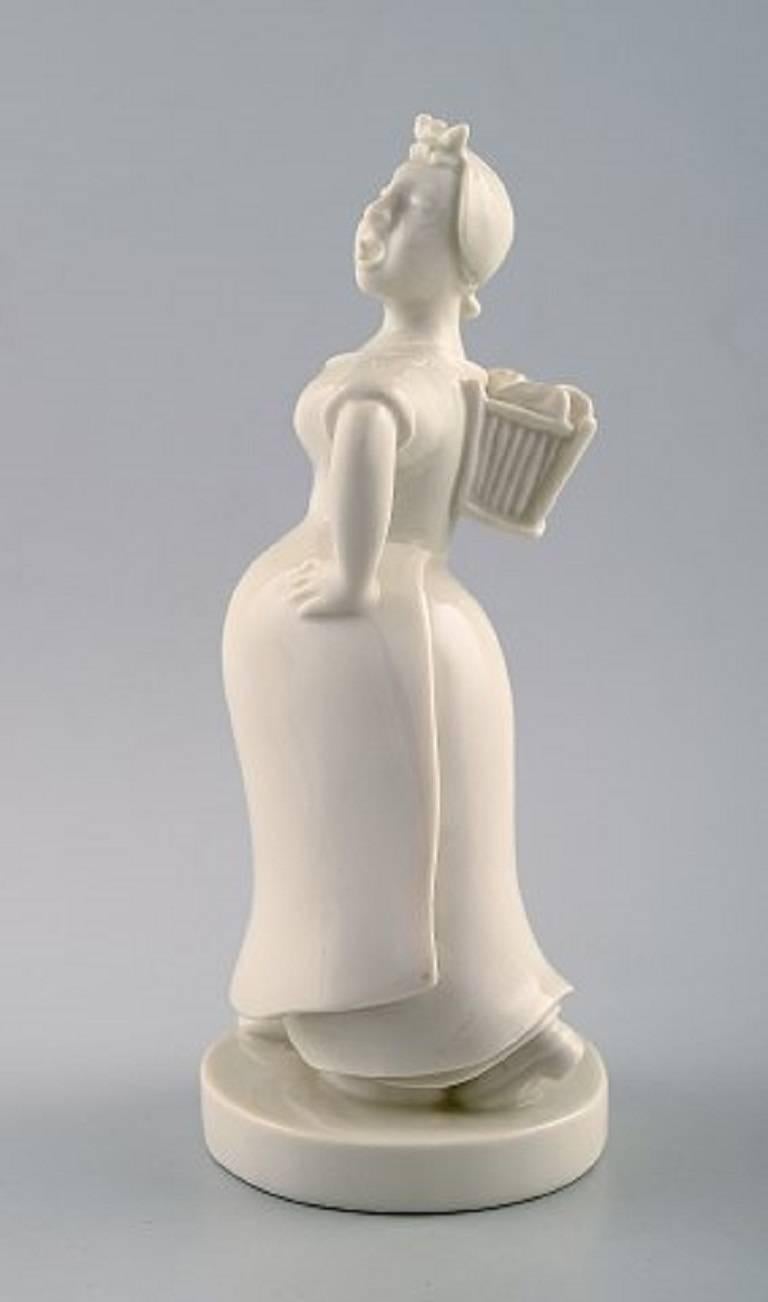 Scandinavian Modern Bode Willumsen Blanc de Chine Figurine, Royal Copenhagen Fisherwoman