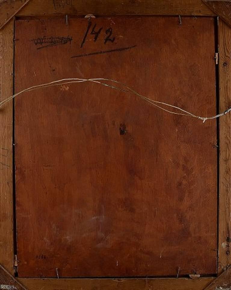 Niels Holsøe, Oil on Wood: Interior with Chest of Drawers and Engravings 1