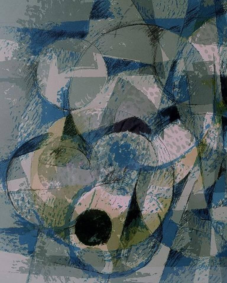 Helge Ernst, Danish Artist, Composition, Lithography, 1971 In Good Condition In København, Copenhagen