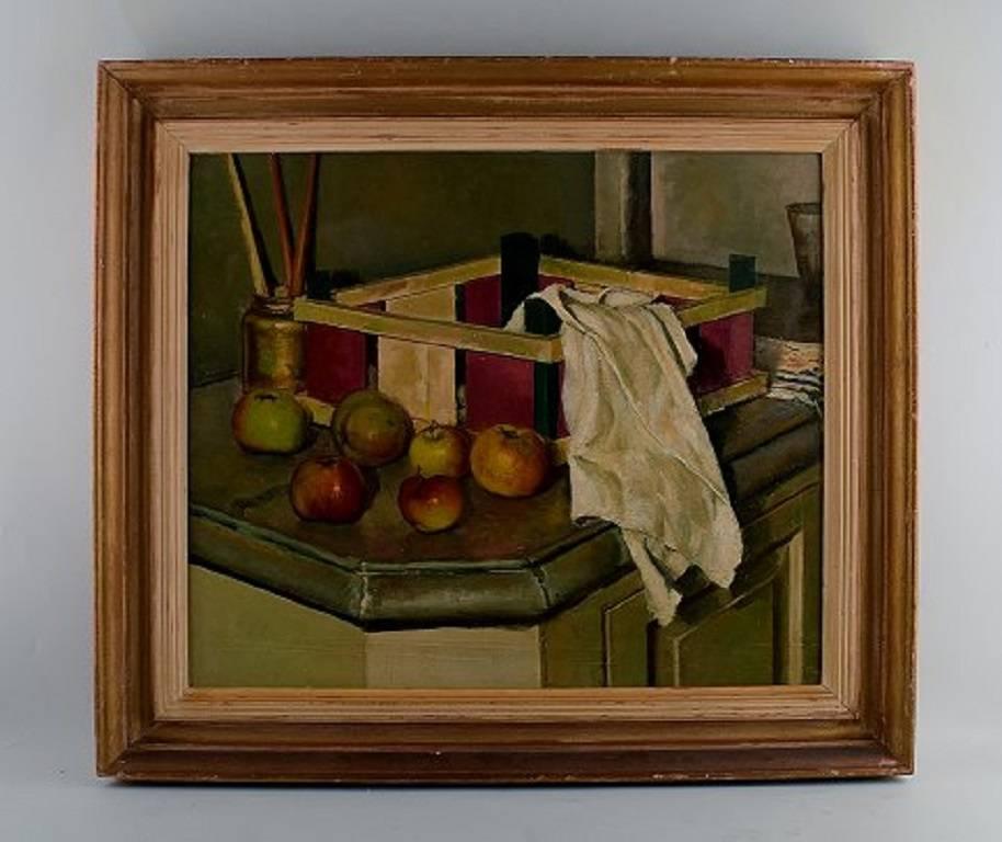 Still Life, unknown artist, oil on panel.

Unsigned.

Mid-20th century.

Measuring (ex. the frame) 50 x 43 cm.

The frame measures 7 cm.

In perfect condition.