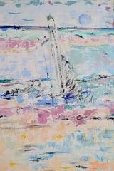 Ray Letellier, French Artist, Sailing Ship at Sea, Oil on Canvas