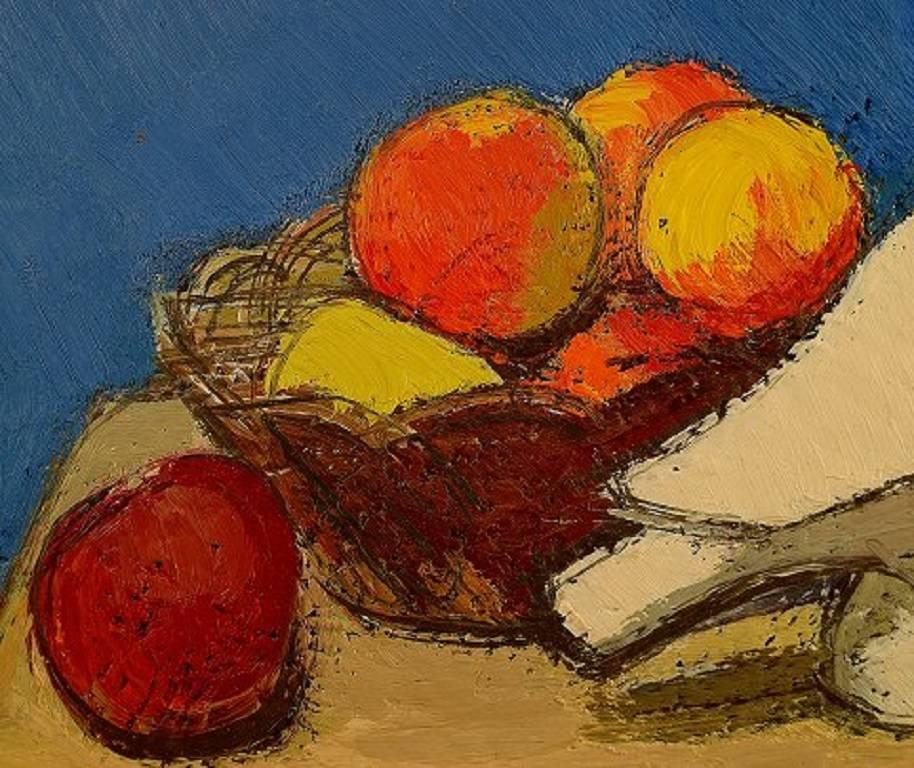 20th Century Helge Franzen, Swedish Artist, Still Life with Fruit and White Dove, Oil/ Canvas