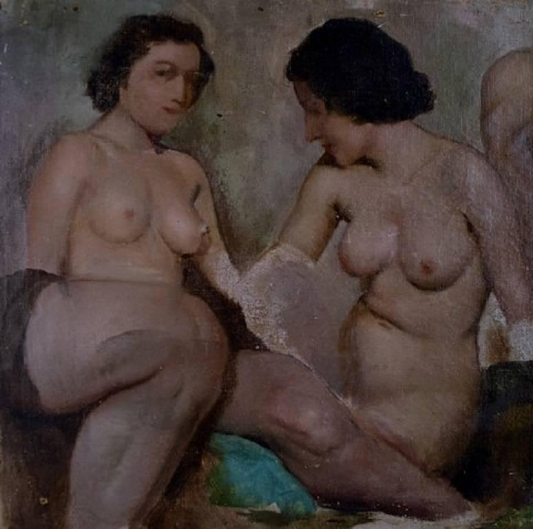 Russe Ivan Thiele, artiste russe, étude à l'Académie des femmes nues, huile sur toile en vente