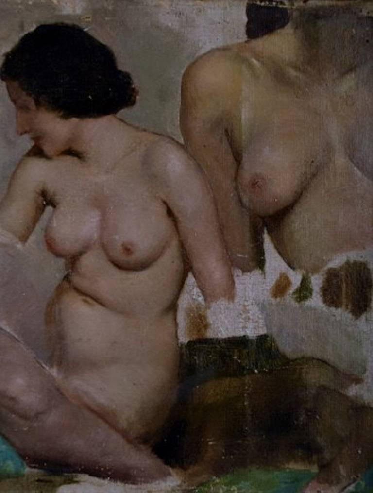 Ivan Thiele, artiste russe, étude à l'Académie des femmes nues, huile sur toile Bon état - En vente à Copenhagen, DK