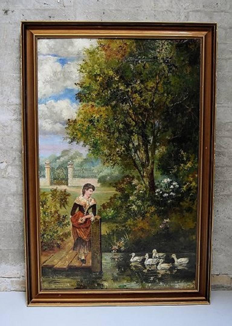 Unknown artist, park landscape, oil on canvas, circa 1900.

Signed illegible: J. V. Cairn.

In perfect condition.

Measures (ex. the frame) 101 x 69 cm.

The frame measures 6 cm.