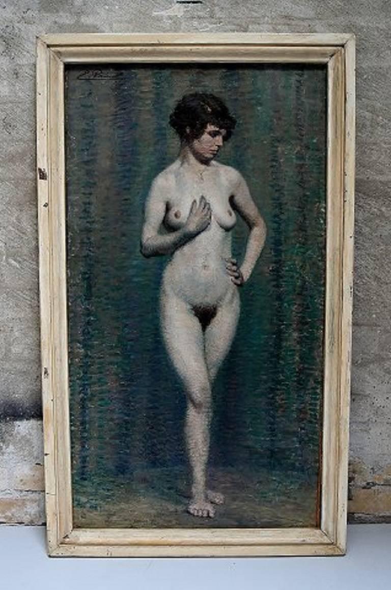 Emile Patoux (b. 1893 d. 1985) Belgian artist.

Naked portrait of young woman, circa 1930s.

Oil on canvas.

In perfect condition.

Signed.

Measures (ex. the frame) 81 x 46 cm.

The frame measures 4 cm.