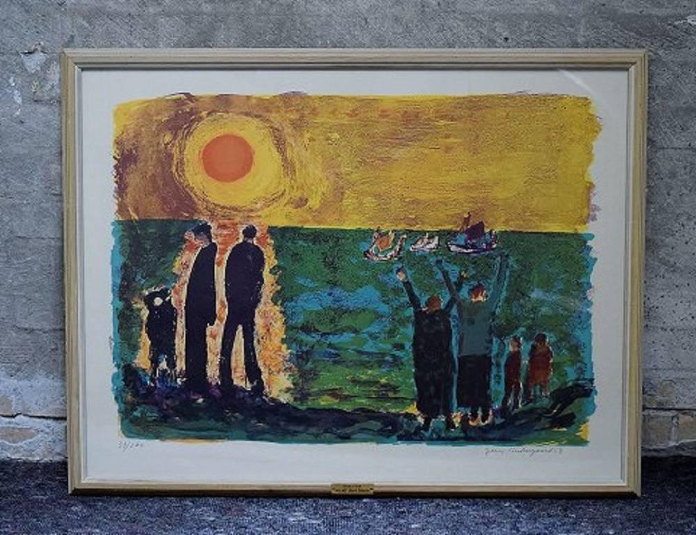Jens Søndergaard 1895-1957. Coastal Landscape with figures. 

Colored lithograph. 

Number 34/260, sign. Jens Søndergaard 53.

Visible size 67 x 49 cm. The frame measures 3 cm.

In perfect condition.