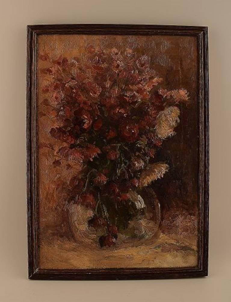 Flowers in a vase, oil on canvas. Unknown French artist, circa 1900.

In good condition.

Unsigned.

Measures: 48 x 33 cm.

The frame measures 2 cm.