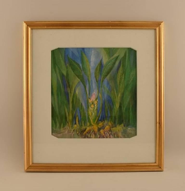 Watercolor on paper, artist unknown, mid-20 century.

Flower with large leaves.

Unsigned.

Measures: 17 x 17 cm. The frame measures 2 cm.

In fine condition.