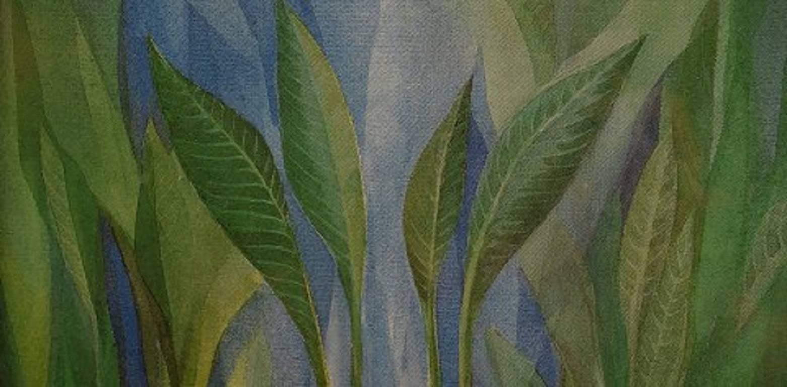 Watercolor on Paper, Artist Unknown, Mid-20th Century Flower with Large Leaves In Good Condition In Copenhagen, DK