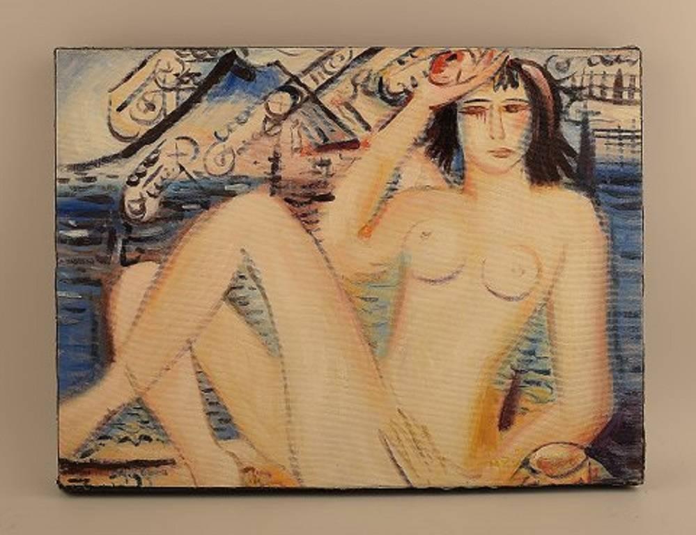 Huile sur toile. Une femme nue. Artiste inconnu, 20e siècle.

En parfait état.

Non signée.

Mesure 40 x 30 cm.