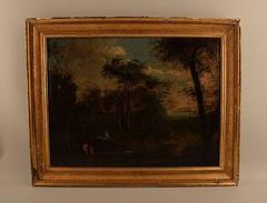 Oil on Canvas, People Bathing in Lake in the Wood, circa 1780s