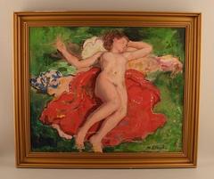 Maurice Ambrose Ehlinger, Naked Portrait of Young Woman, 1950s, Oil on Canvas