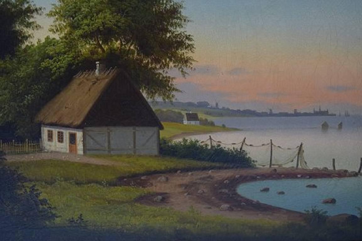 19th Century Danish Artist, Farmhouse with Kronborg Castle in the Background 2