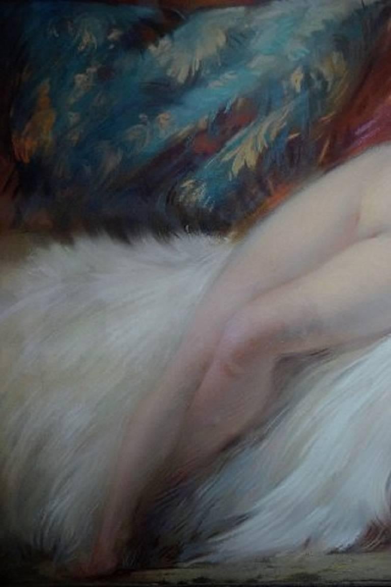 Naked Young Beauty on Lambskin, French Art Deco, Pastel, 1925 2