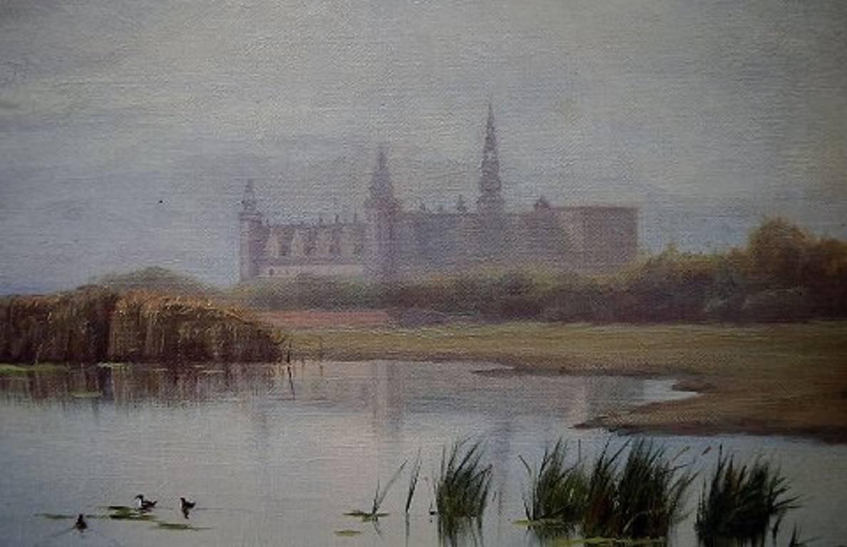 Danish Alfred Olsen, View of Kronborg Castle, Oil on Canvas, circa 1900