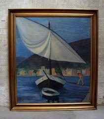 Unknown Artist, 1930s-1940s, Sailboat at the Quay in Marseille, Oil on Canvas