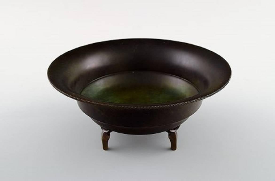 Rare Just Andersen Art Deco Bronze Bowl on Four Feet, Denmark, 1930s-1940s