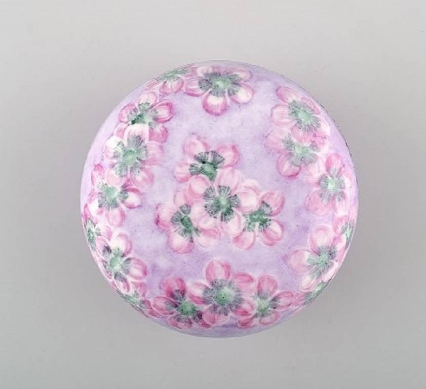 Danish Rosenthal Lidded Jar / Jewelry Box, Hand-Painted with Pink Flowers For Sale
