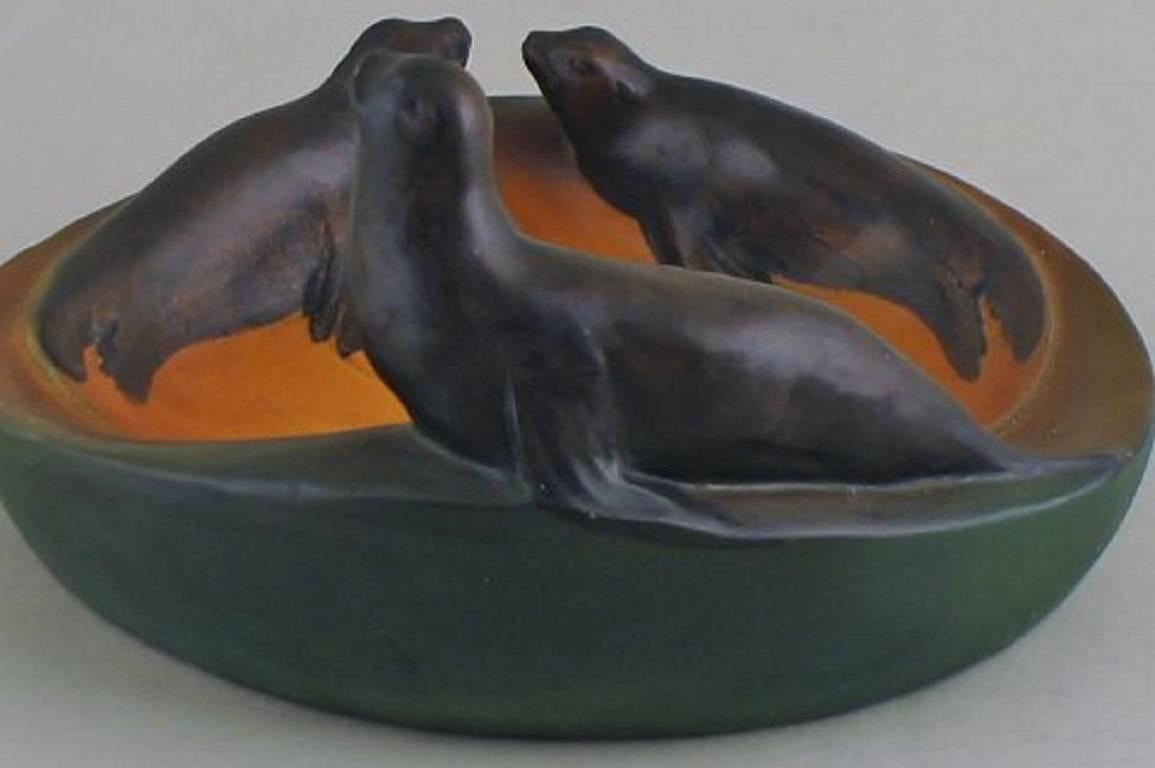 Danish Ipsen's Number 148, Art Nouveau Ceramic Dish with Sea Lions