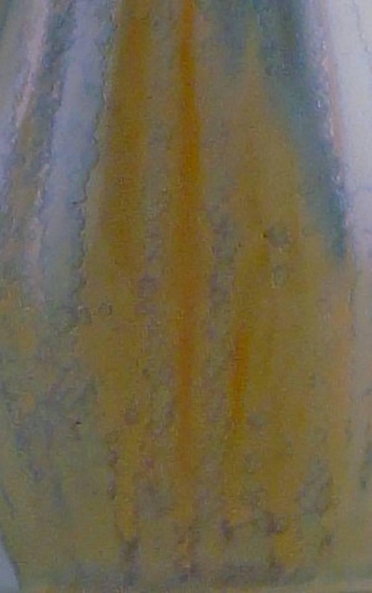 Gilbert Metenier French Ceramist, Art Deco Vase in Flaming Yellow, Blue, Brown 1