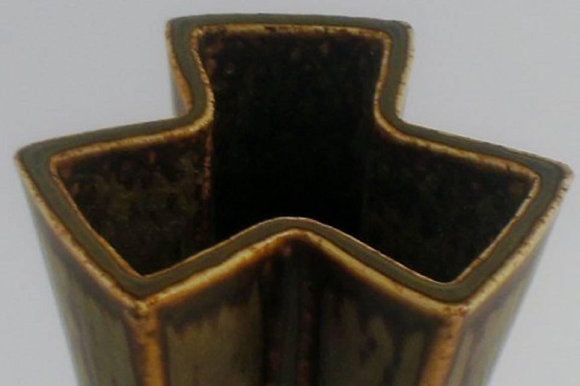 Danish Lisa Engquist. Two Cubist Stoneware Vases with Green/Brown Glaze