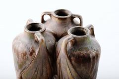 French Denbac Art Deco Pottery Vase, Three Amphora Style Vases Composed into One